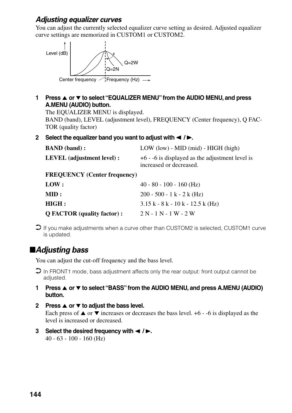 Adjusting bass, Adjusting equalizer curves | Pioneer DVD Navigation Unit AVIC-80DVD User Manual | Page 146 / 192