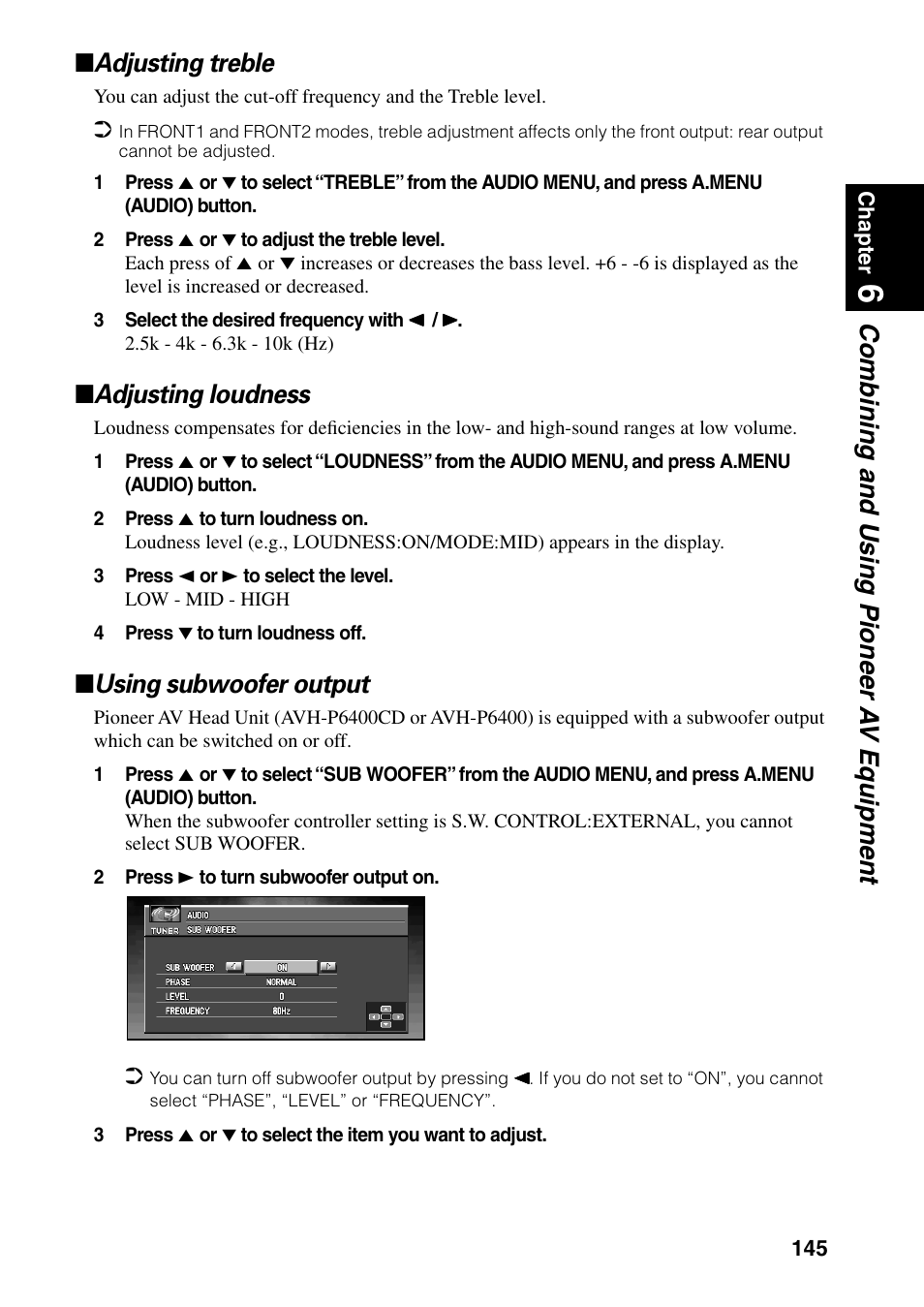 Adjusting loudness, Using subwoofer output | Pioneer DVD Navigation Unit AVIC-80DVD User Manual | Page 147 / 192