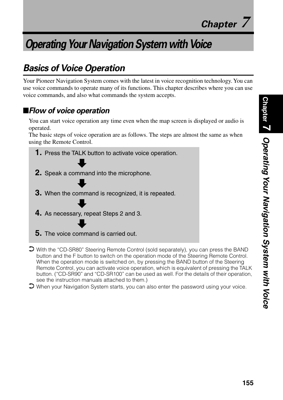 Chapter 7, Operating your navigation system with voice, Basics of voice operation | Flow of voice operation, Chapter | Pioneer DVD Navigation Unit AVIC-80DVD User Manual | Page 157 / 192