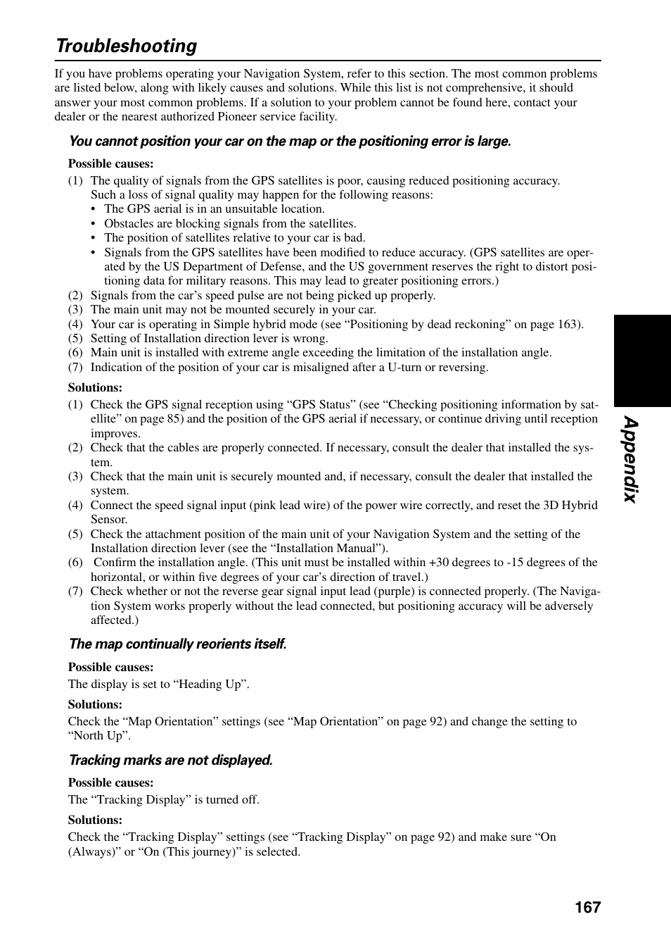 Troubleshooting, Appendix troubleshooting | Pioneer DVD Navigation Unit AVIC-80DVD User Manual | Page 169 / 192
