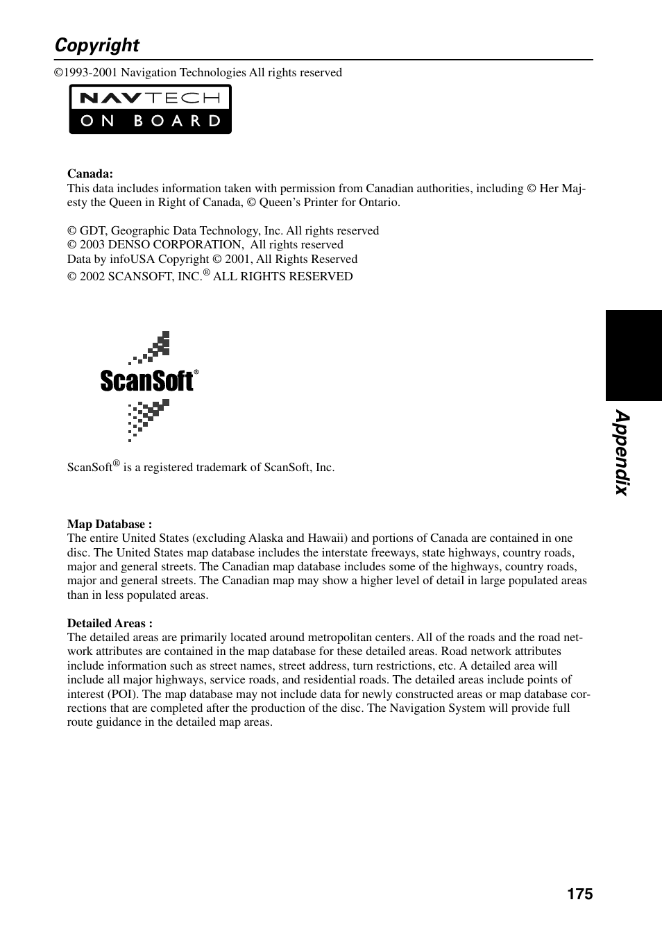 Copyright, Appendix copyright | Pioneer DVD Navigation Unit AVIC-80DVD User Manual | Page 177 / 192