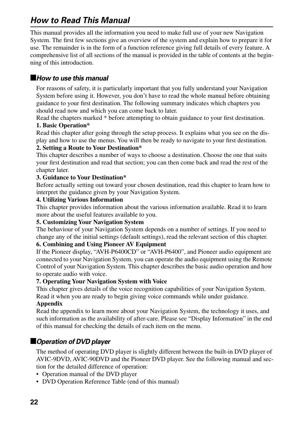 How to read this manual, How to use this manual operation of dvd player | Pioneer DVD Navigation Unit AVIC-80DVD User Manual | Page 24 / 192