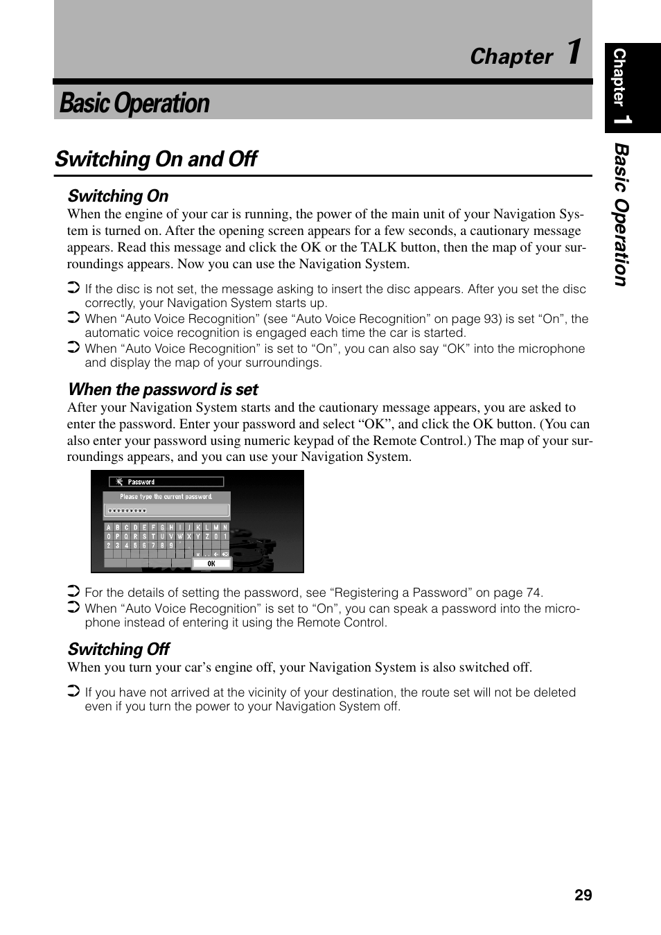 Chapter 1, Basic operation, Switching on and off | Chapter | Pioneer DVD Navigation Unit AVIC-80DVD User Manual | Page 31 / 192