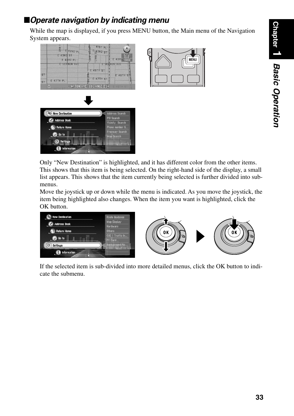 Operate navigation by indicating menu | Pioneer DVD Navigation Unit AVIC-80DVD User Manual | Page 35 / 192