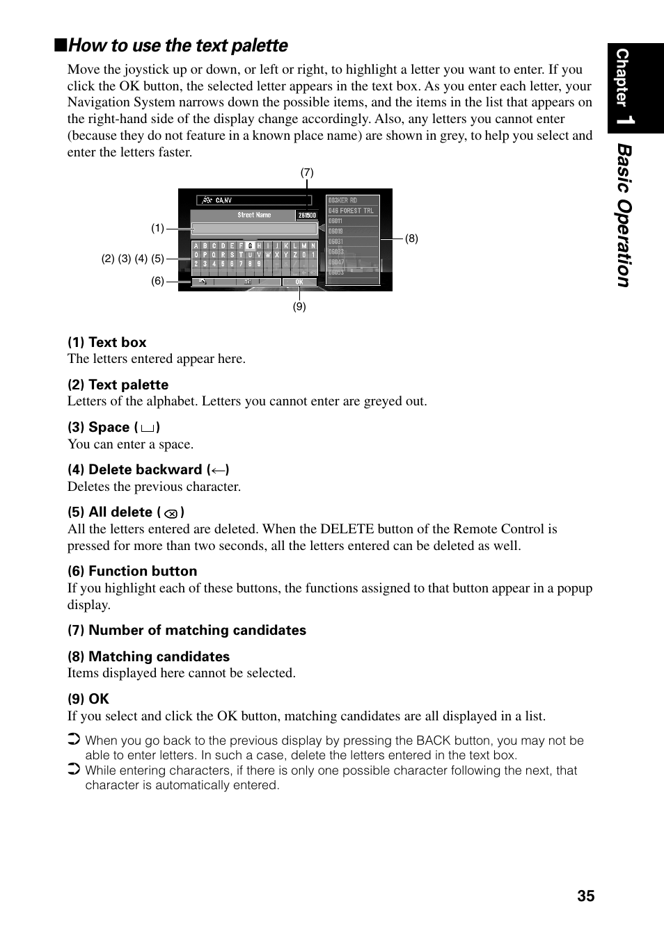 How to use the text palette, Basic operation ■ how to use the text palette | Pioneer DVD Navigation Unit AVIC-80DVD User Manual | Page 37 / 192