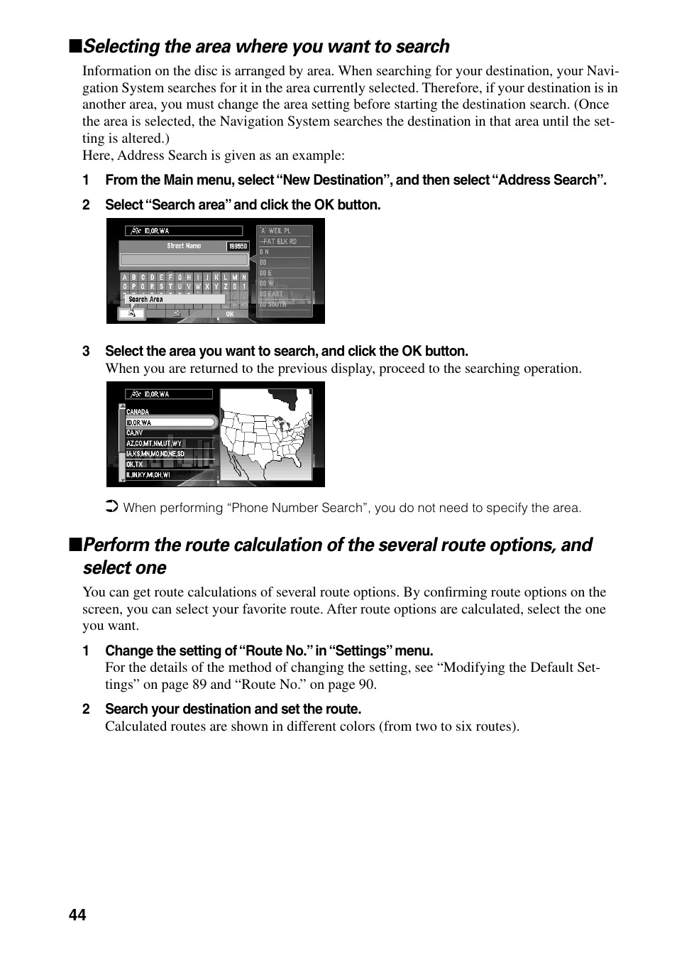 Selecting the area where you want to search | Pioneer DVD Navigation Unit AVIC-80DVD User Manual | Page 46 / 192