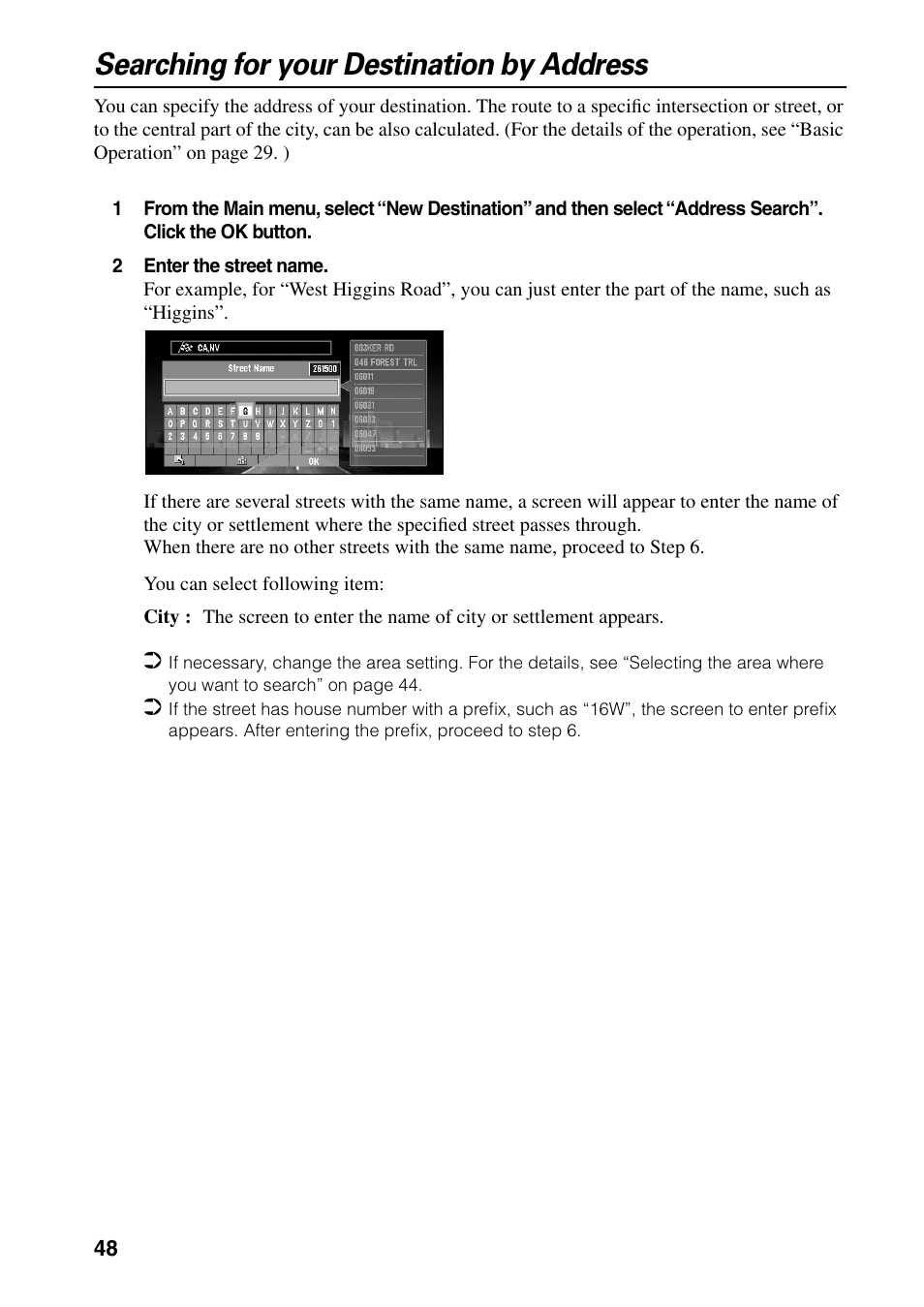 Searching for your destination by address | Pioneer DVD Navigation Unit AVIC-80DVD User Manual | Page 50 / 192
