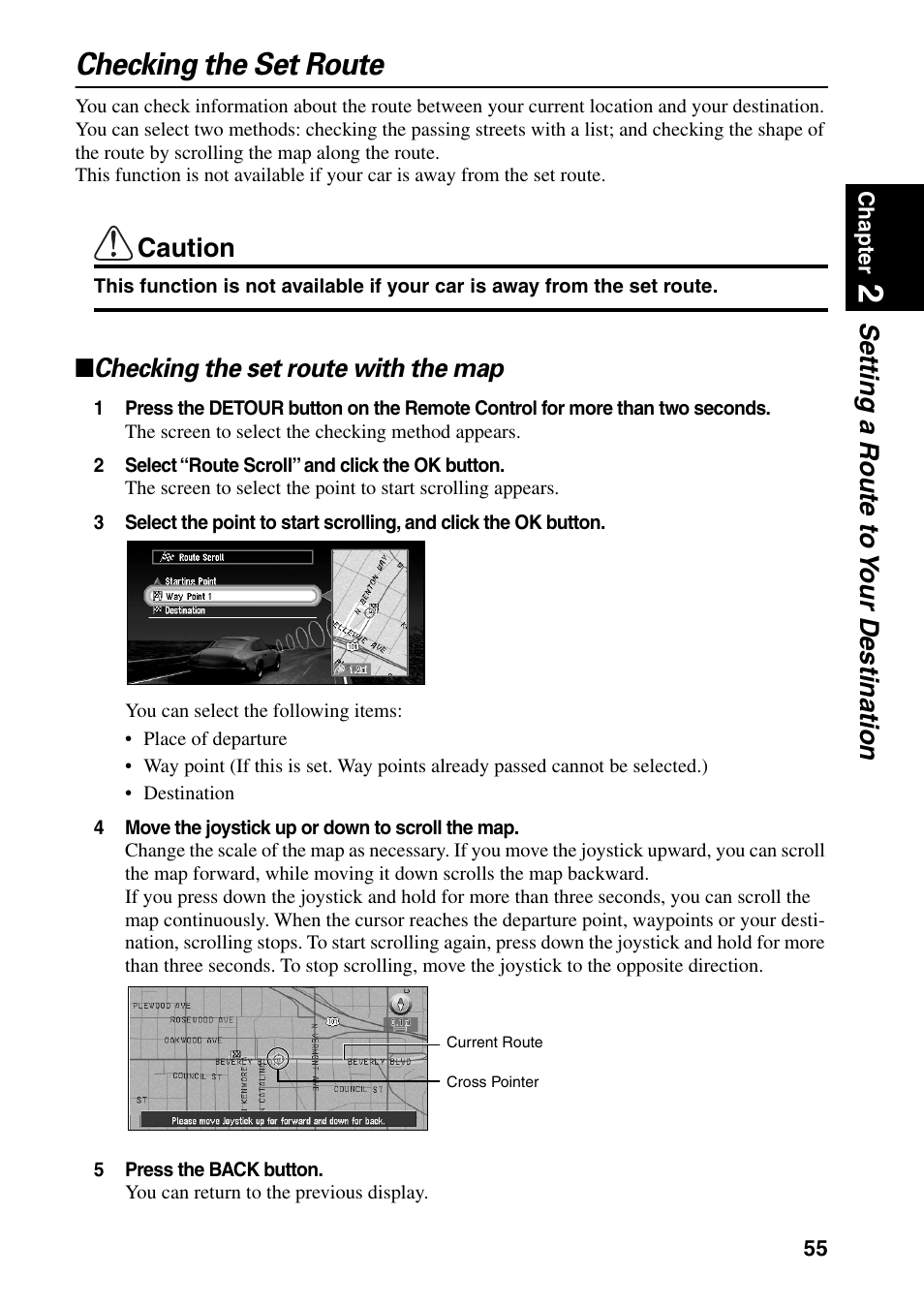 Checking the set route, Checking the set route with the map, Setting a route to y our destination | Caution | Pioneer DVD Navigation Unit AVIC-80DVD User Manual | Page 57 / 192