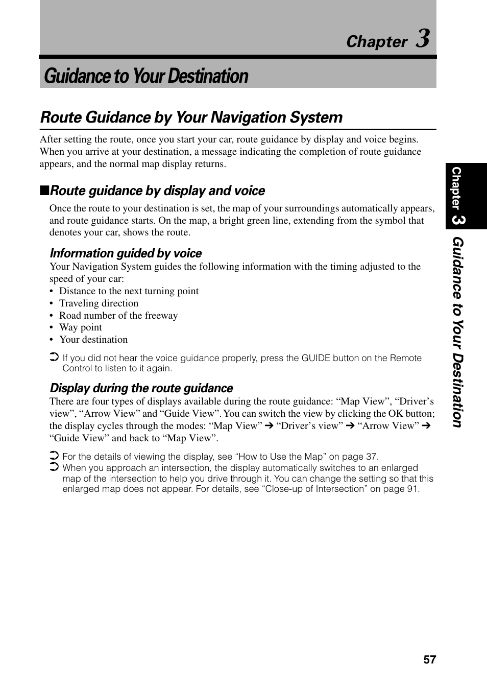 Chapter 3, Guidance to your destination, Route guidance by your navigation system | Route guidance by display and voice, Chapter | Pioneer DVD Navigation Unit AVIC-80DVD User Manual | Page 59 / 192