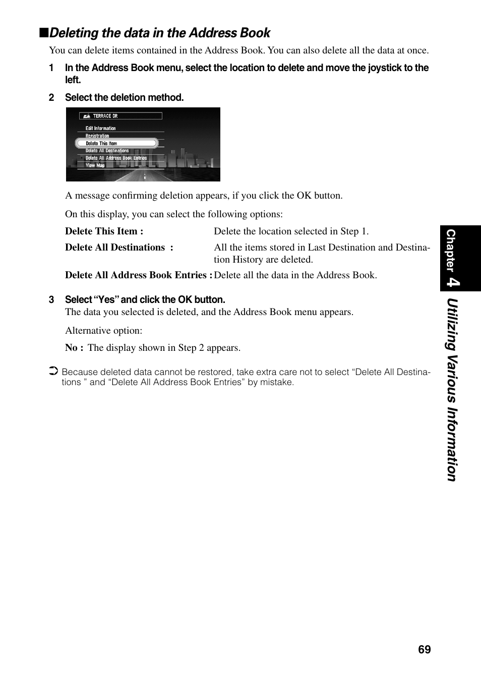 Deleting the data in the address book | Pioneer DVD Navigation Unit AVIC-80DVD User Manual | Page 71 / 192