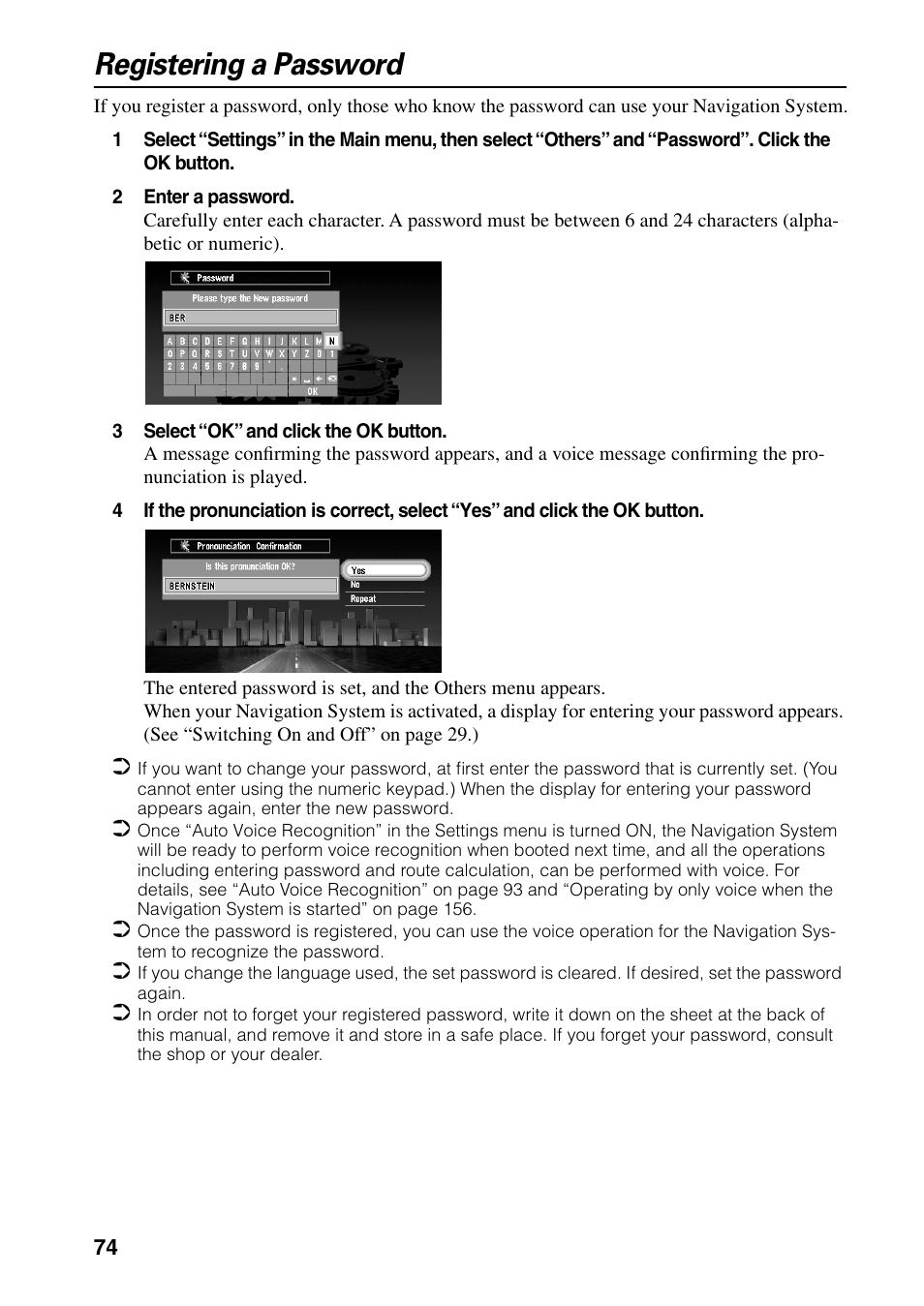 Registering a password | Pioneer DVD Navigation Unit AVIC-80DVD User Manual | Page 76 / 192