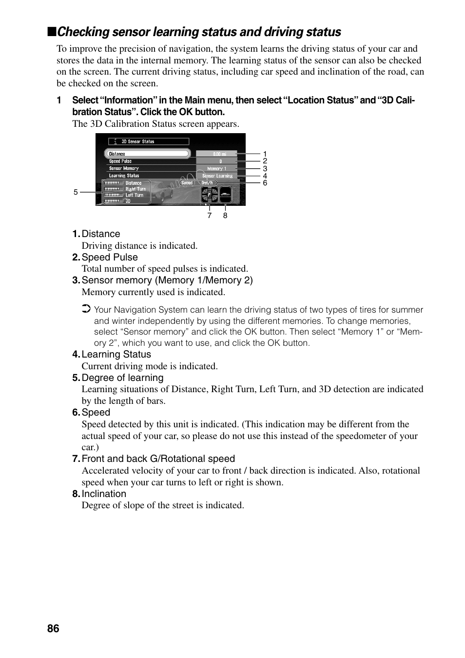 Checking sensor learning status and driving status | Pioneer DVD Navigation Unit AVIC-80DVD User Manual | Page 88 / 192