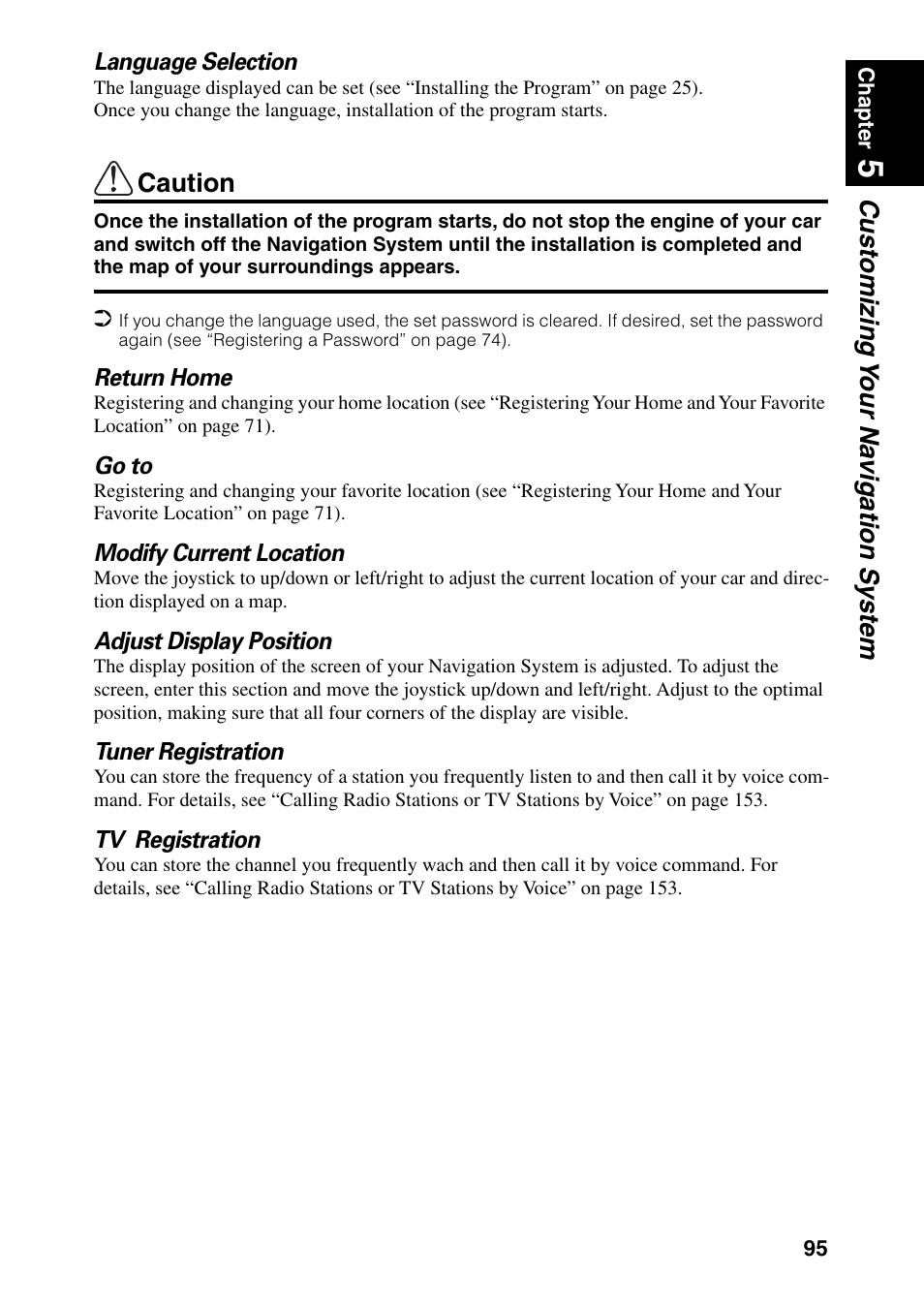 Customizing y our na vigation system, Caution | Pioneer DVD Navigation Unit AVIC-80DVD User Manual | Page 97 / 192