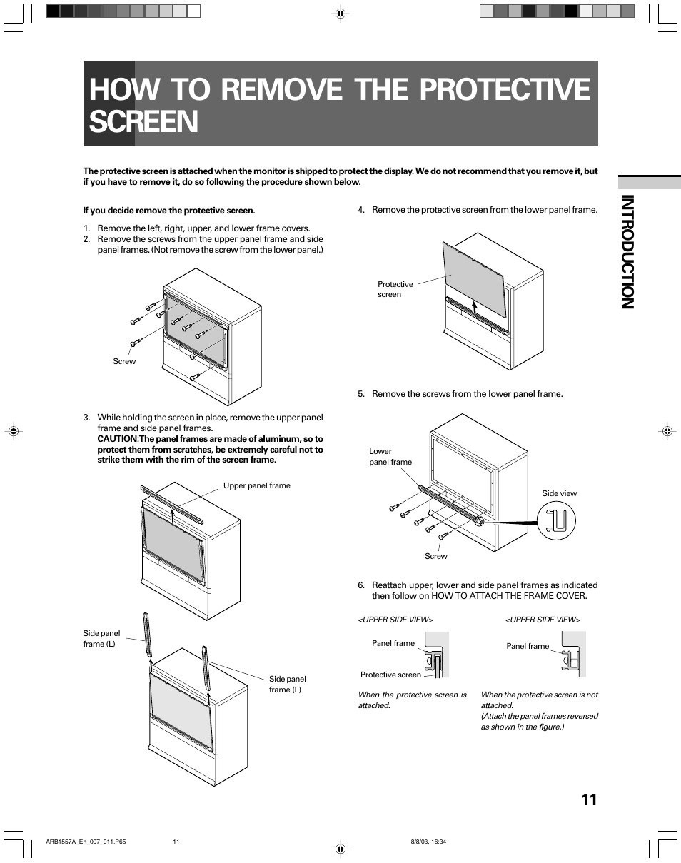 How to remove the protective screen, 11 introduction | Pioneer PRO-730HDI User Manual | Page 11 / 100