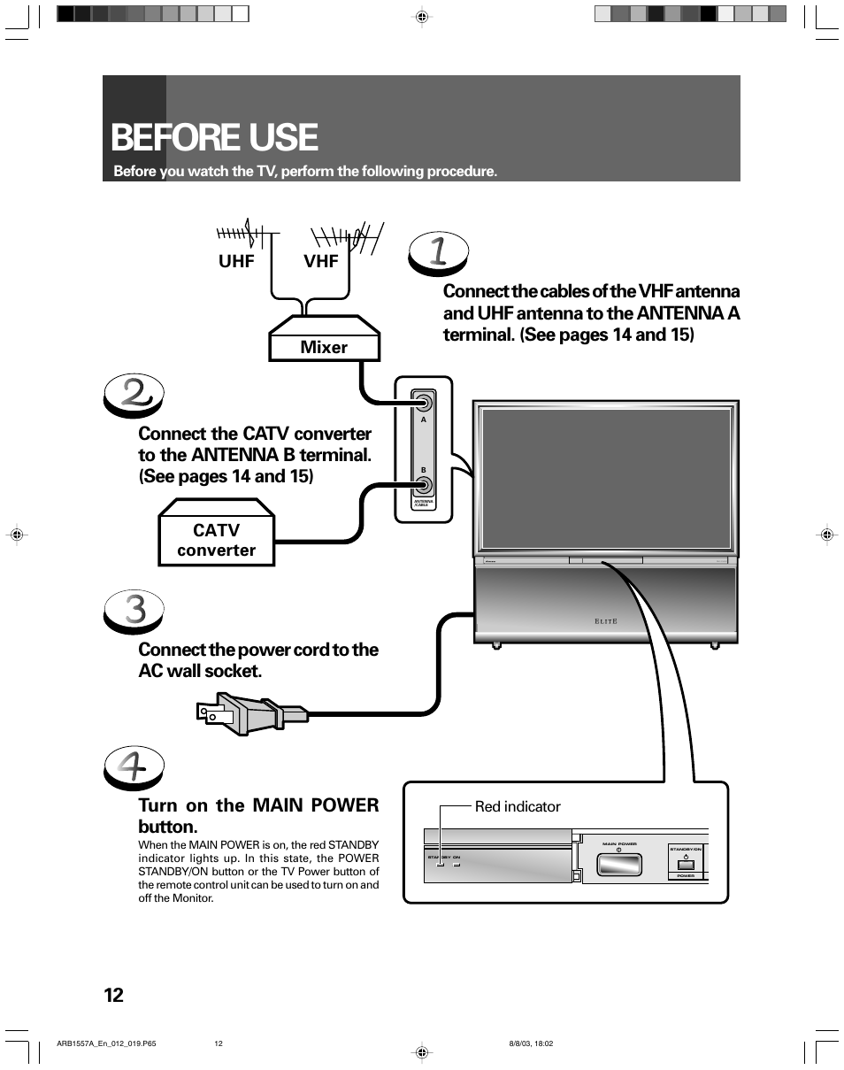 Basic operations, Before use, Mixer uhf vhf catv converter | Pioneer PRO-730HDI User Manual | Page 12 / 100