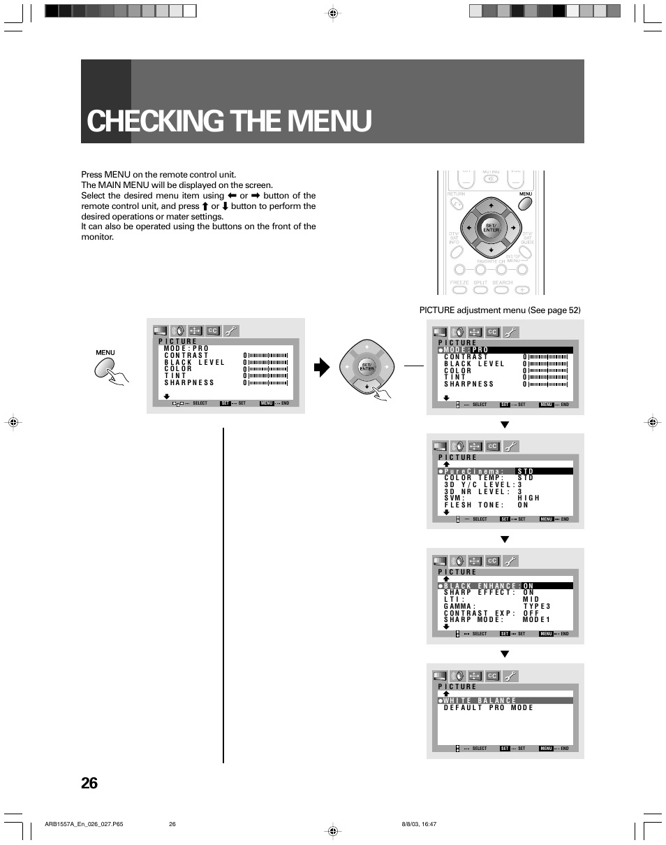 Checking the menu | Pioneer PRO-730HDI User Manual | Page 26 / 100