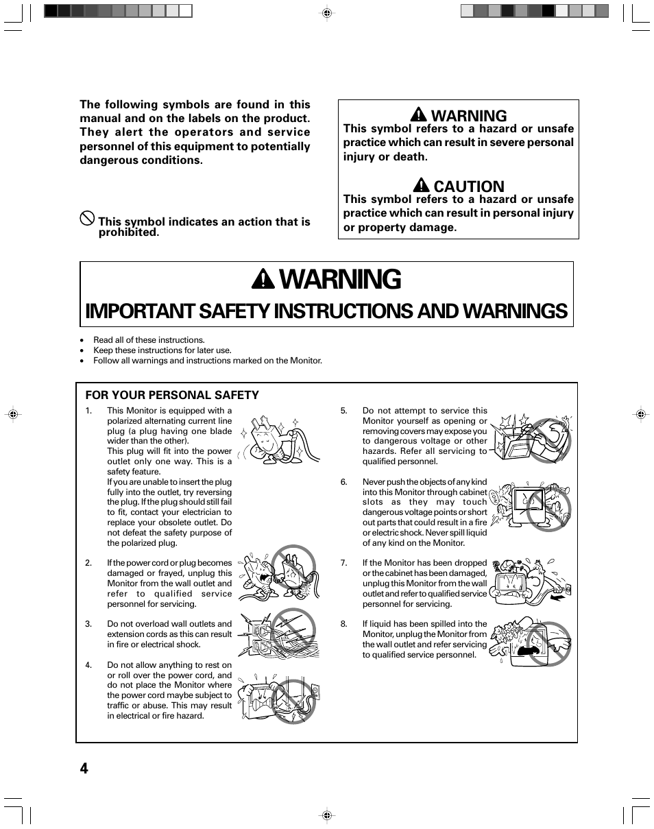 Warning, Important safety instructions and warnings, Caution | Pioneer PRO-730HDI User Manual | Page 4 / 100