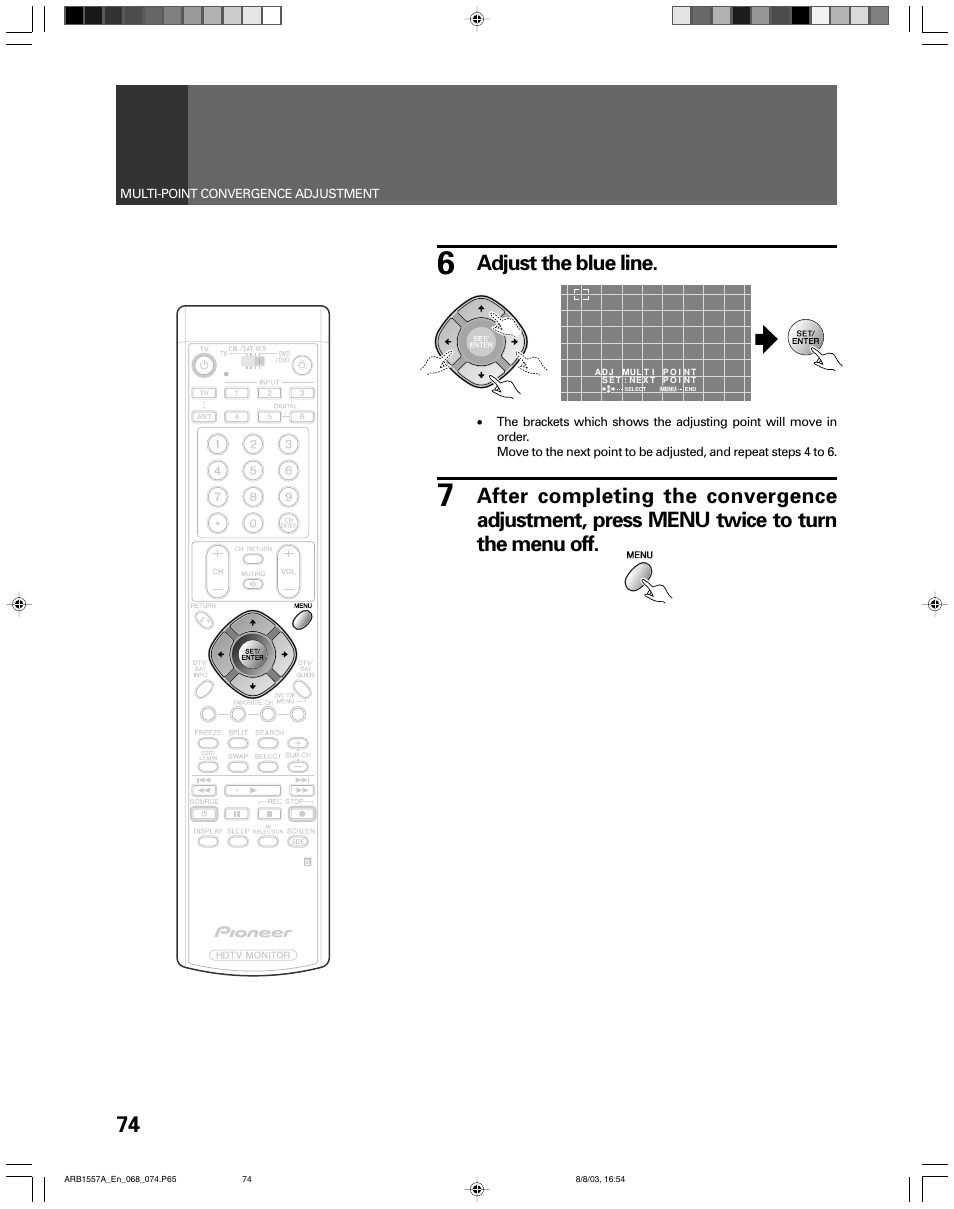 Adjust the blue line | Pioneer PRO-730HDI User Manual | Page 74 / 100