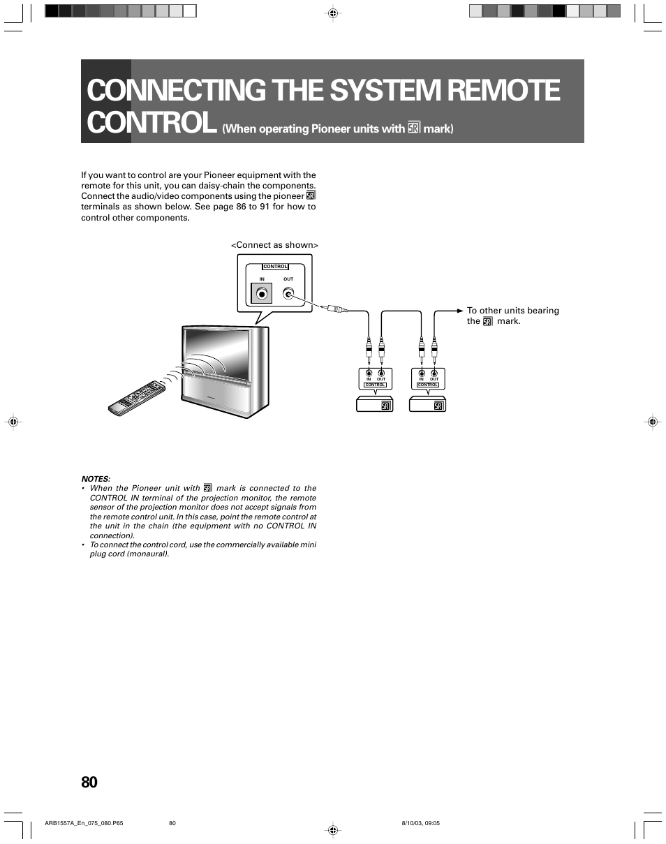 Connecting the system remote control, When operating pioneer units with î mark) | Pioneer PRO-730HDI User Manual | Page 80 / 100