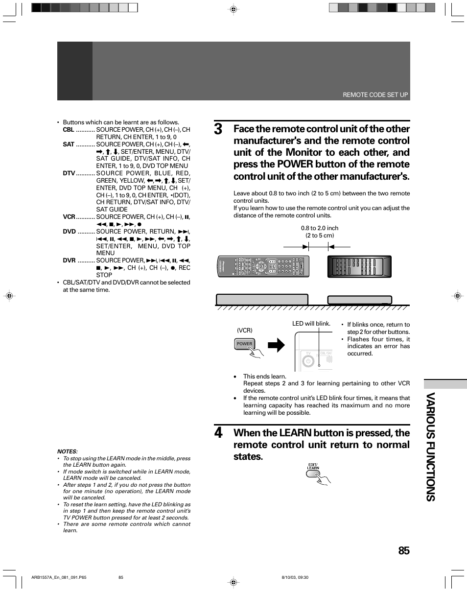 85 v arious functions | Pioneer PRO-730HDI User Manual | Page 85 / 100