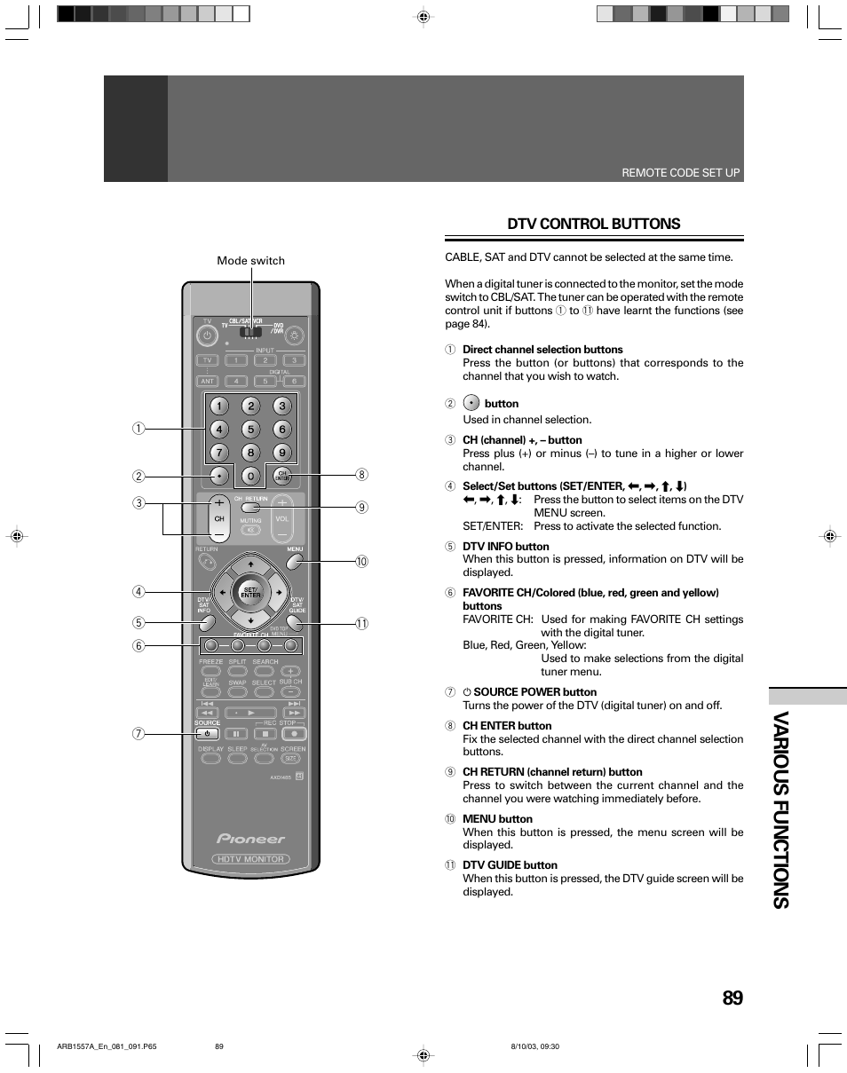 89 v arious functions | Pioneer PRO-730HDI User Manual | Page 89 / 100