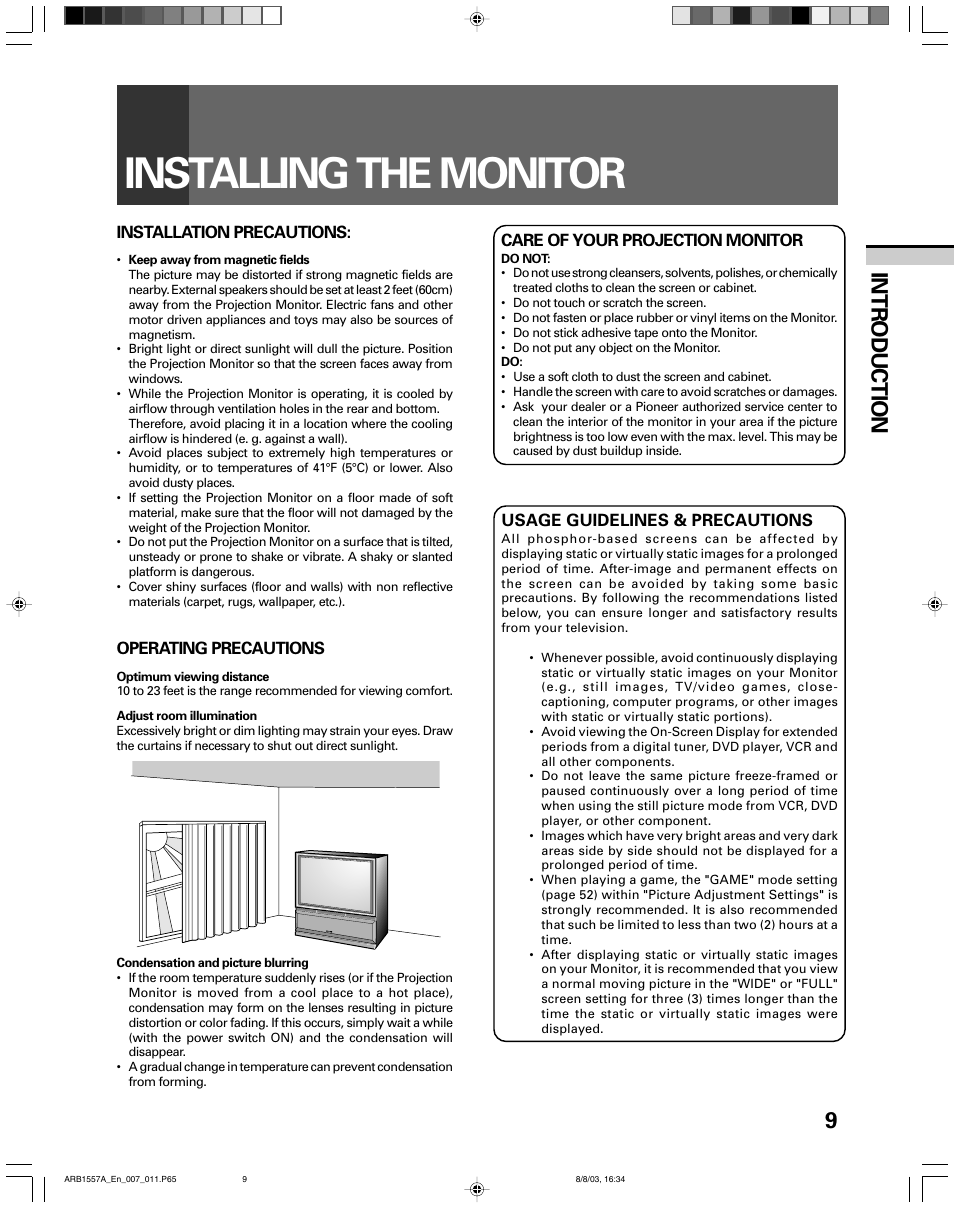 Installing the monitor, Introduction | Pioneer PRO-730HDI User Manual | Page 9 / 100