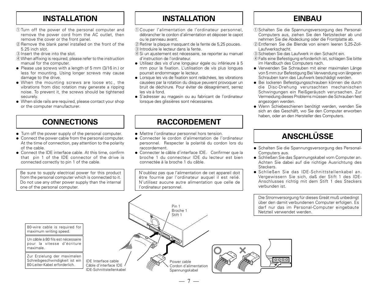 Anschlüsse, Connections, Raccordement | Installation, Einbau | Pioneer BDR-101A User Manual | Page 7 / 8