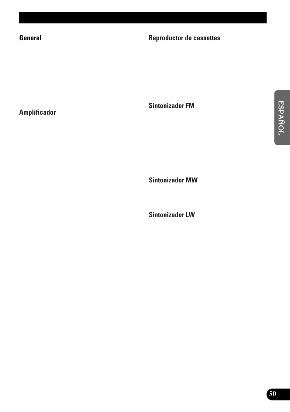 A title (english), Especificaciones | Pioneer KEH-P6010RB User Manual | Page 101 / 104