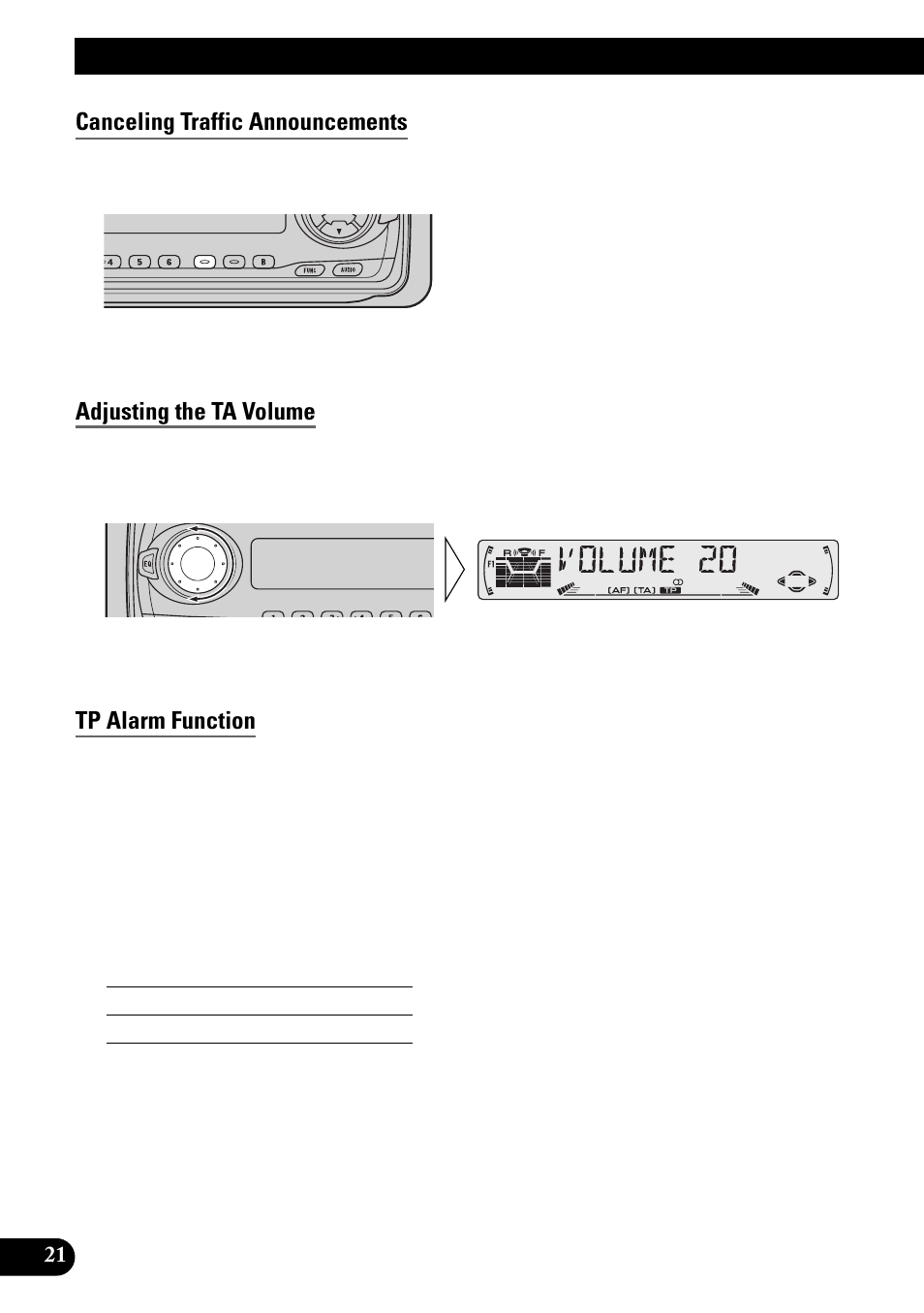 Pty function, Searching the pty, News program interruption setting (news) | Pty alarm, Canceling announcements, Pty list, Using rds functions, Canceling traffic announcements, Adjusting the ta volume, Tp alarm function | Pioneer KEH-P6010RB User Manual | Page 22 / 104