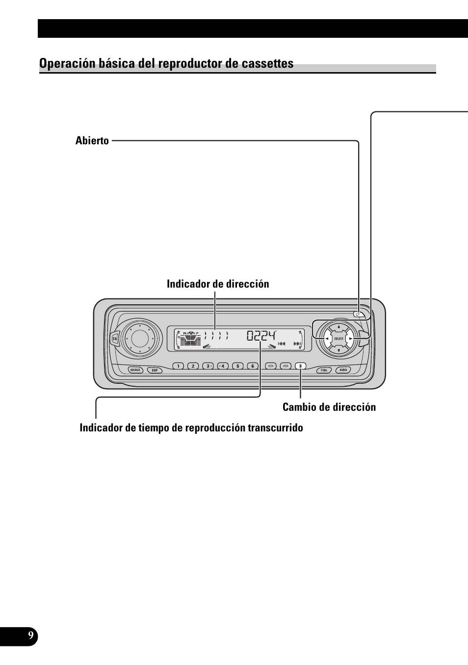 Operación básica del reproductor de, Cassettes, Abierto | Cambio de dirección, Avance rápido/rebobinado y búsqueda de canciones, Puerta de cassette, Expulsión, Operación básica, Operación básica del reproductor de cassettes | Pioneer KEH-P6010RB User Manual | Page 60 / 104