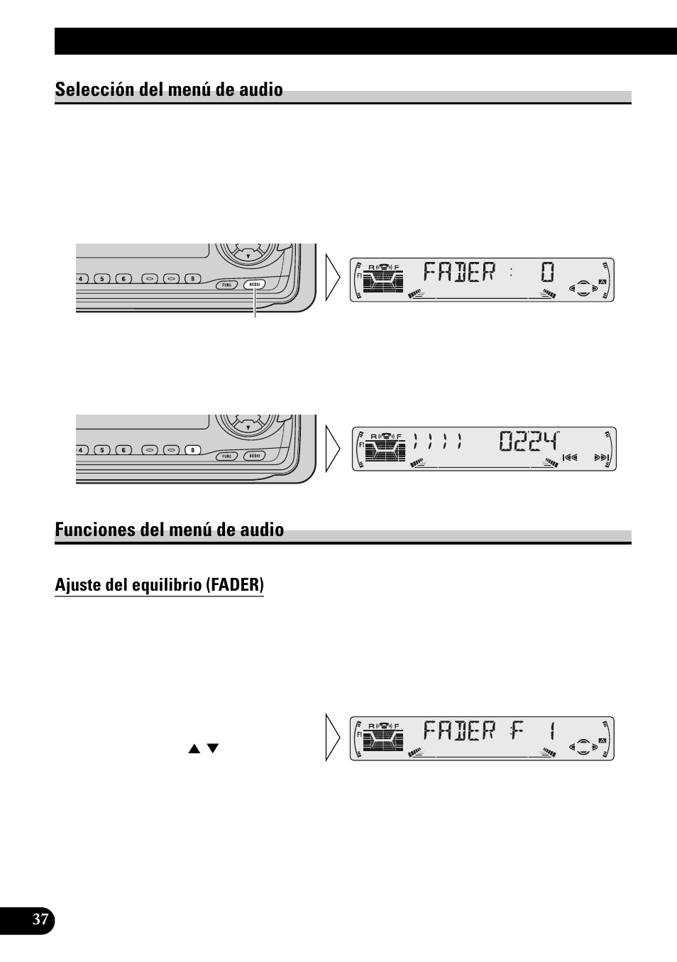 Ajuste del equilibrio (fader), Ajuste fino de la curva del ecualizador, Ajuste de los graves (bass) | Ajuste de los agudos (tre), Ajuste de sonoridad (loud), Salida de altavoz de graves secundario (sub.w), Ajuste del nivel de la fuente (sla), Ajuste de audio, Selección del menú de audio, Funciones del menú de audio | Pioneer KEH-P6010RB User Manual | Page 88 / 104