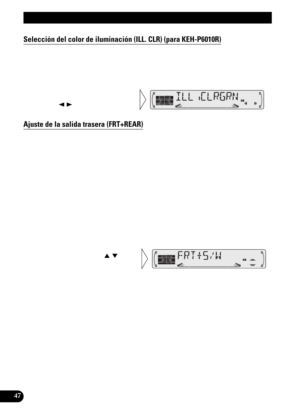 Otras funciones, Uso de la fuente aux, Selección de la fuente aux | Ingreso de título para la fuente aux (title in), Enmudecimiento de teléfono celular, Ajustes iniciales, Ajuste de la salida trasera (frt+rear) | Pioneer KEH-P6010RB User Manual | Page 98 / 104