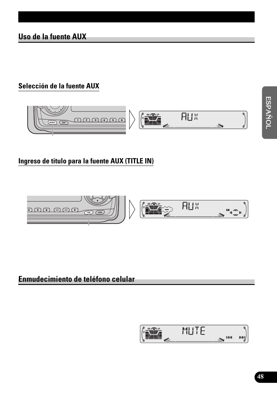 Otras funciones, Uso de la fuente aux, Enmudecimiento de teléfono celular | Pioneer KEH-P6010RB User Manual | Page 99 / 104