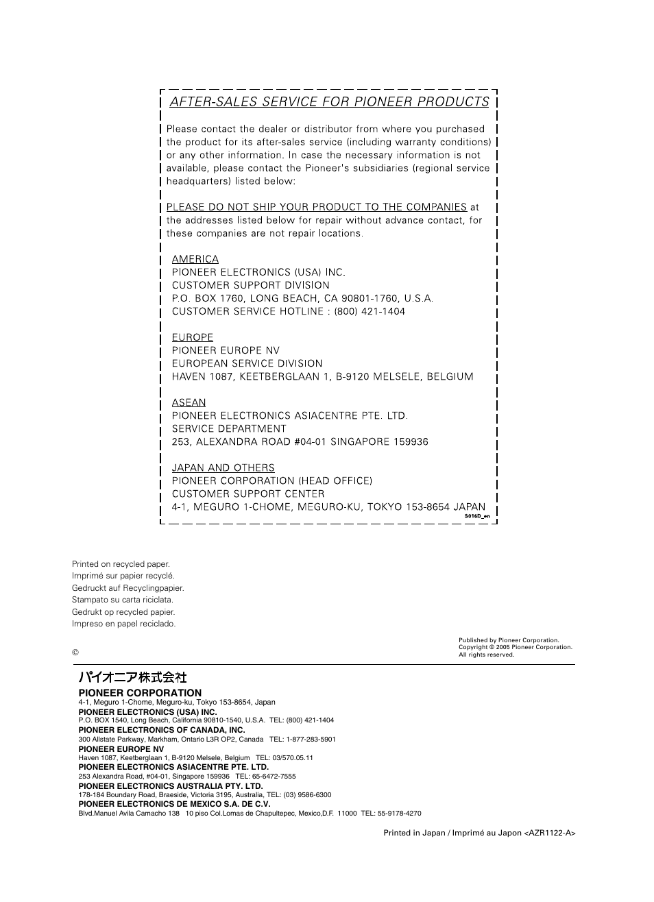 Pioneer PDK-WT02 User Manual | Page 20 / 20
