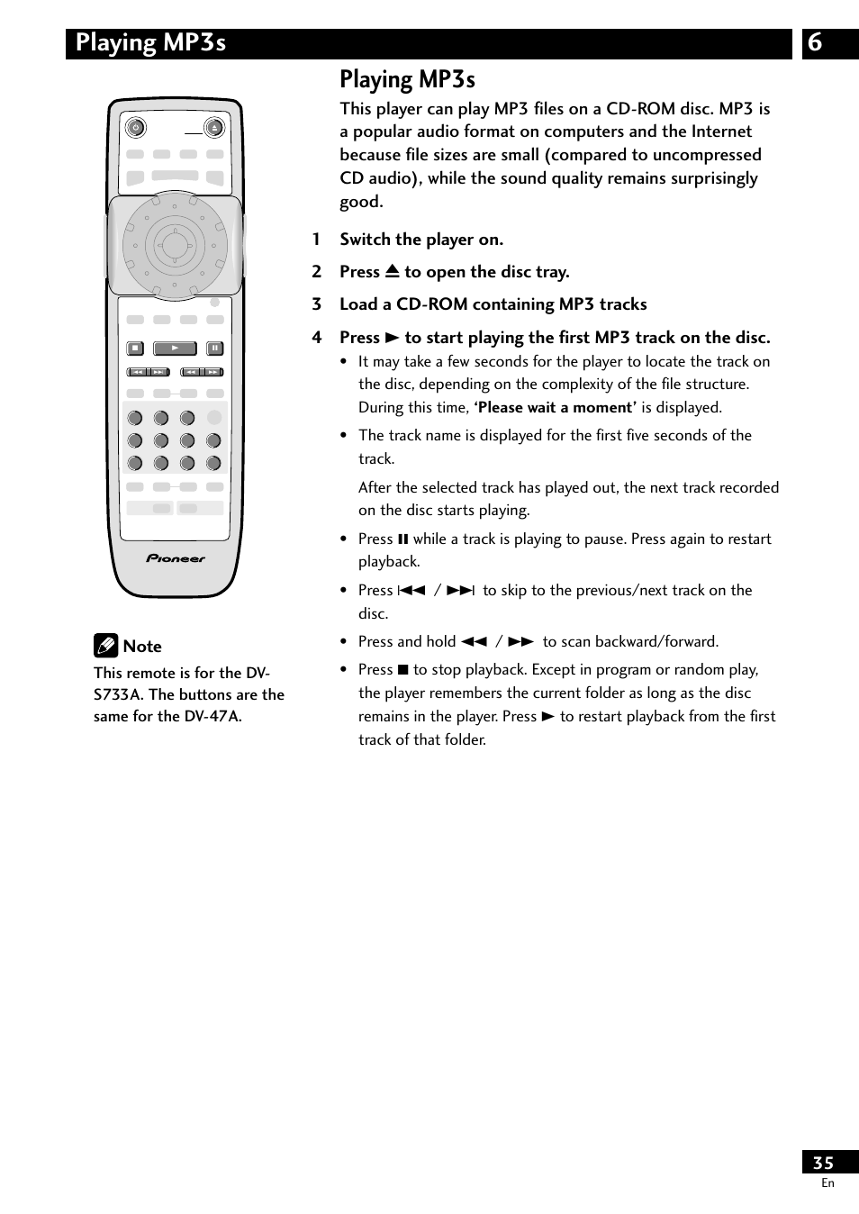Playing mp3s, 6playing mp3s | Pioneer DV-S733A User Manual | Page 35 / 72