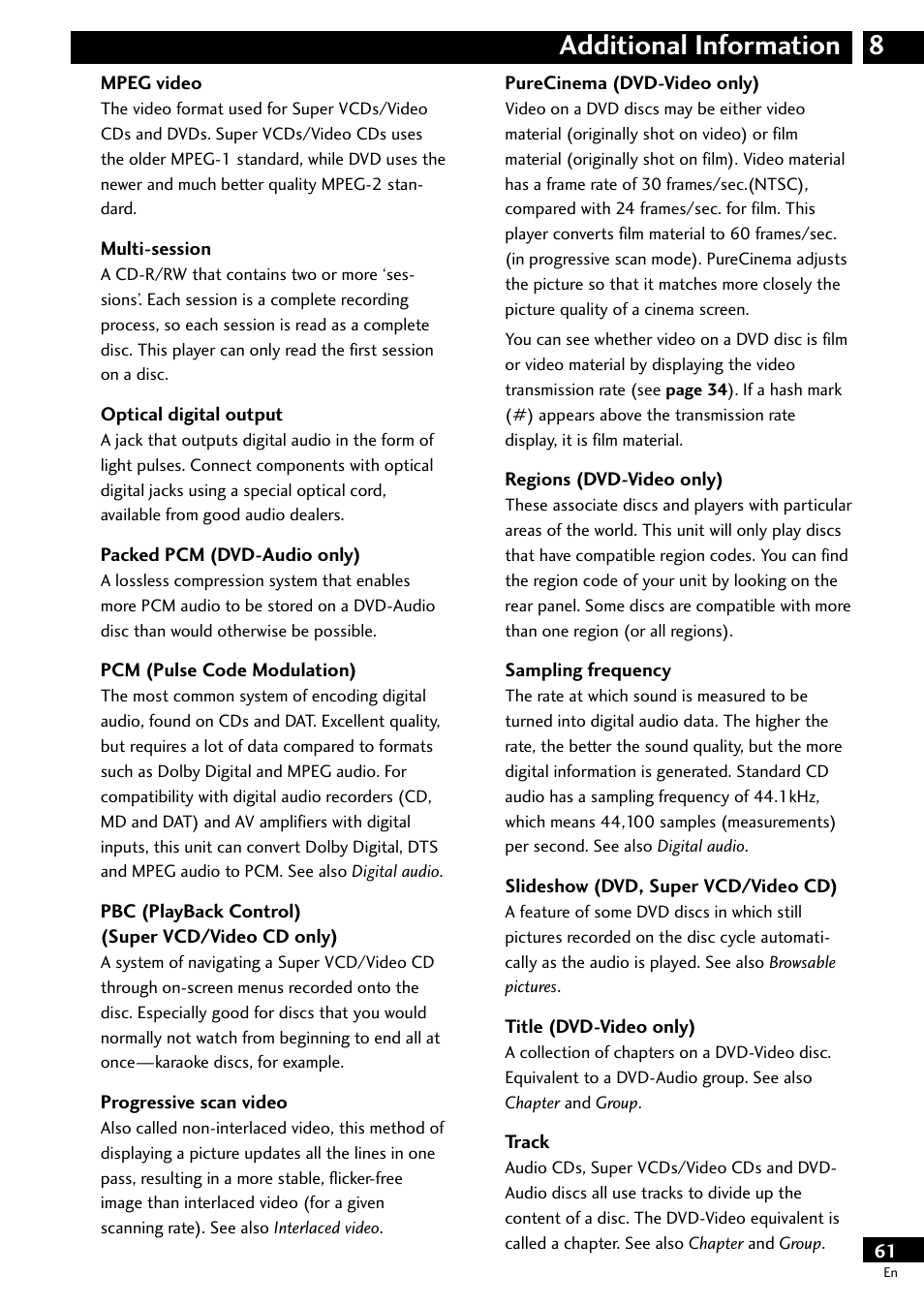 8additional information | Pioneer DV-S733A User Manual | Page 61 / 72