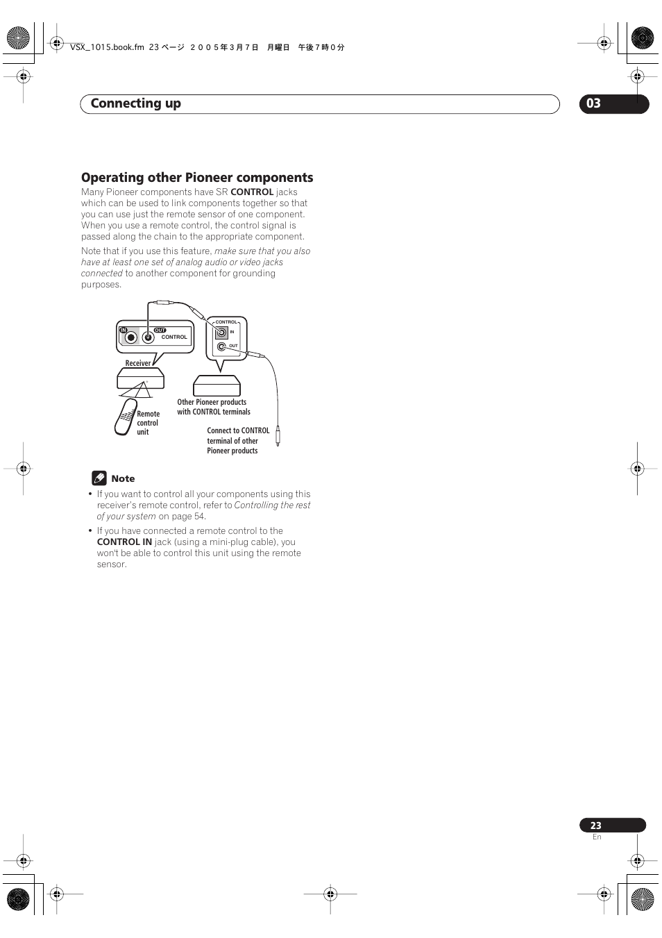 Operating other pioneer components, Connecting up 03 | Pioneer VSX-1015-K User Manual | Page 23 / 78