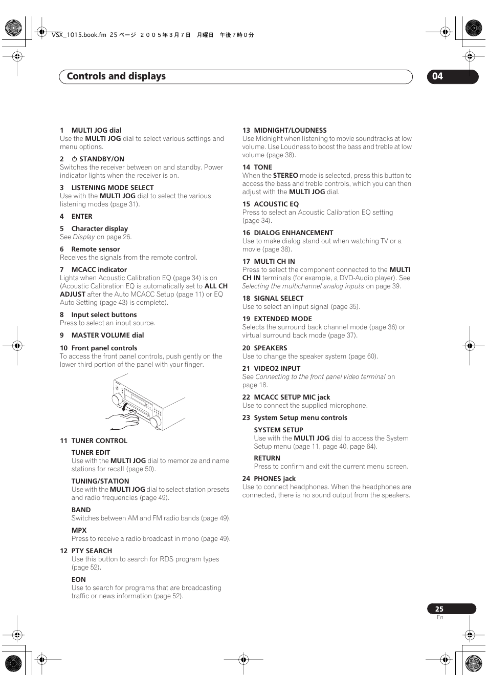 Controls and displays 04 | Pioneer VSX-1015-K User Manual | Page 25 / 78