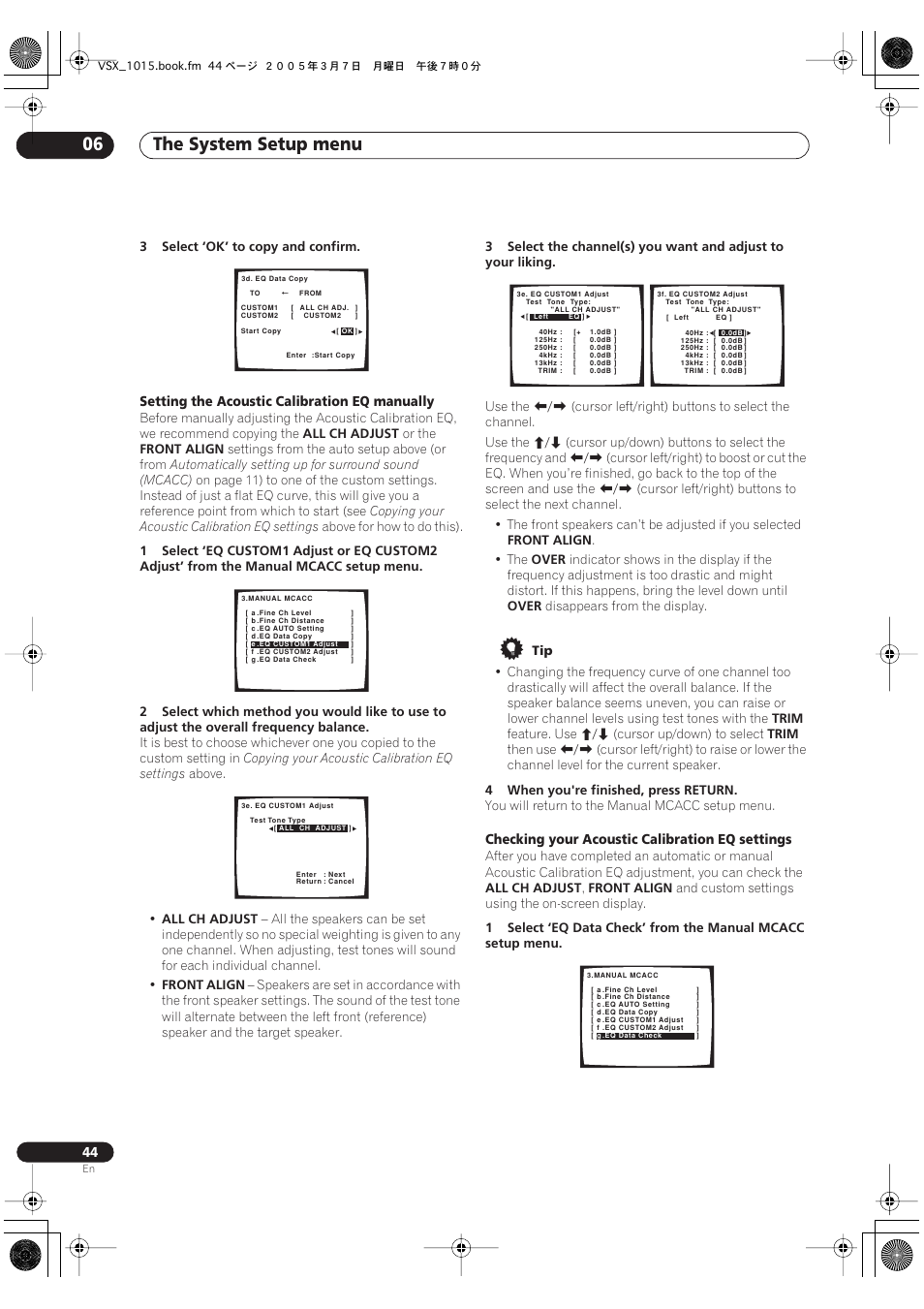 The system setup menu 06 | Pioneer VSX-1015-K User Manual | Page 44 / 78