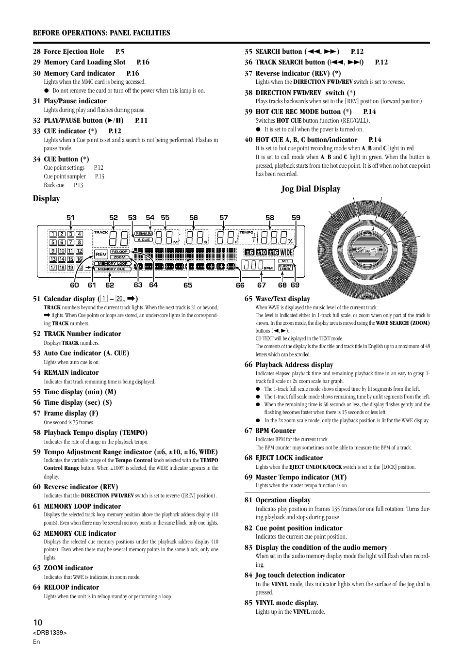 Display jog dial display, Display, Jog dial display | Pioneer CDJ-1000MK2 User Manual | Page 10 / 20