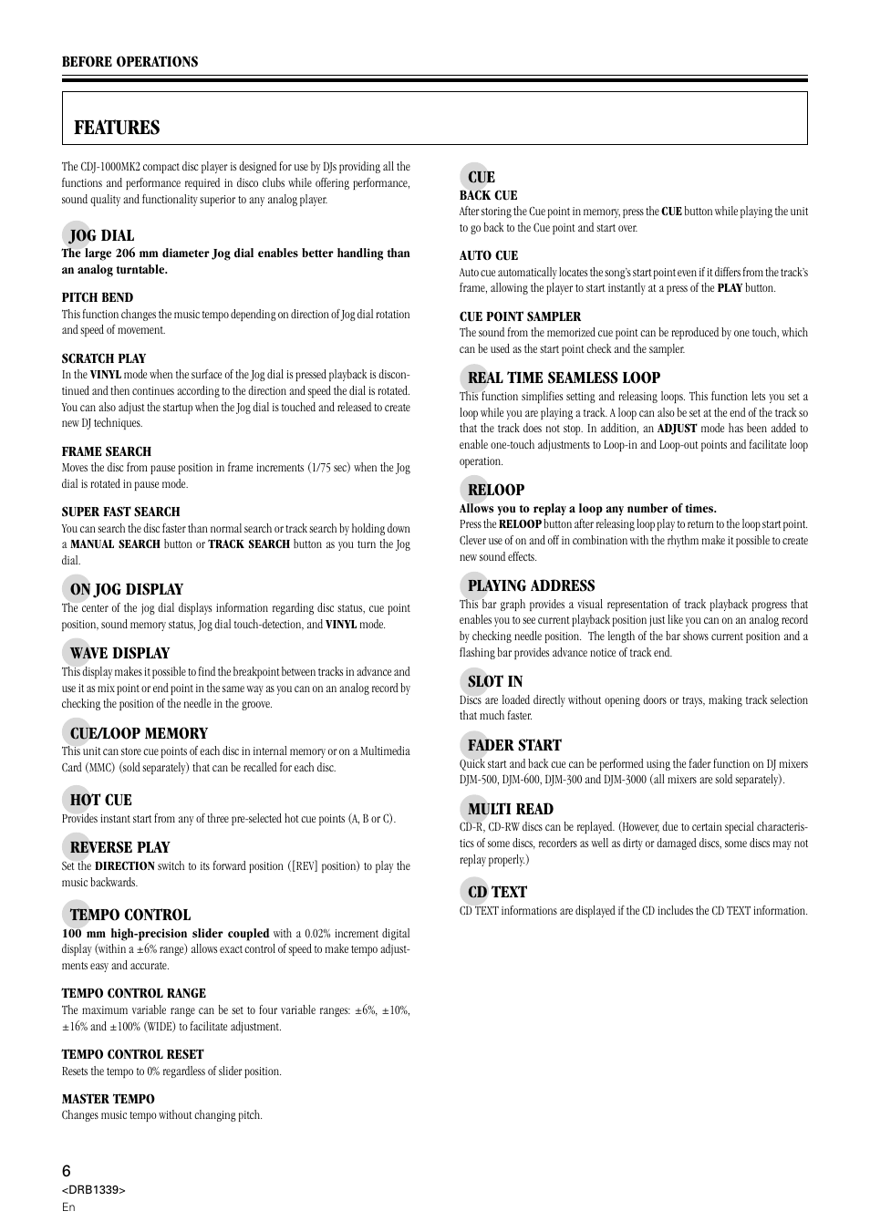 Features | Pioneer CDJ-1000MK2 User Manual | Page 6 / 20