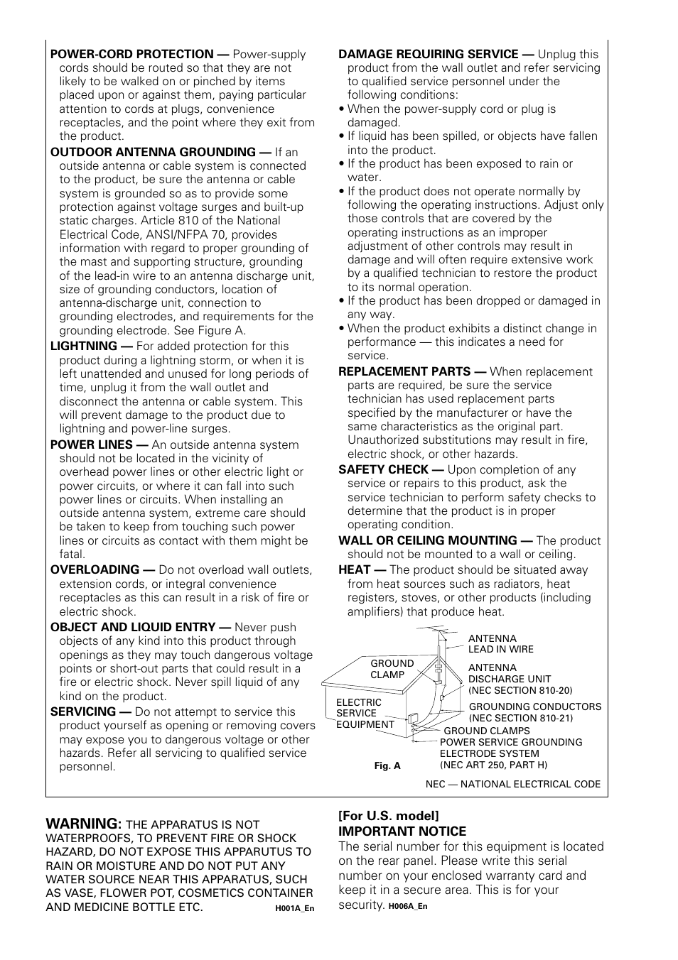 Warning | Pioneer DV-655A User Manual | Page 3 / 80