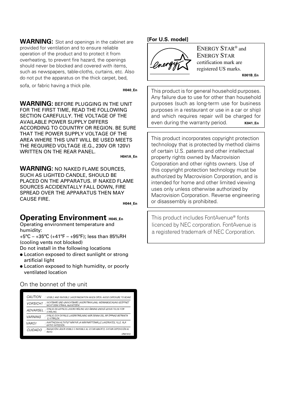 Operating environment, Warning | Pioneer DV-655A User Manual | Page 5 / 80