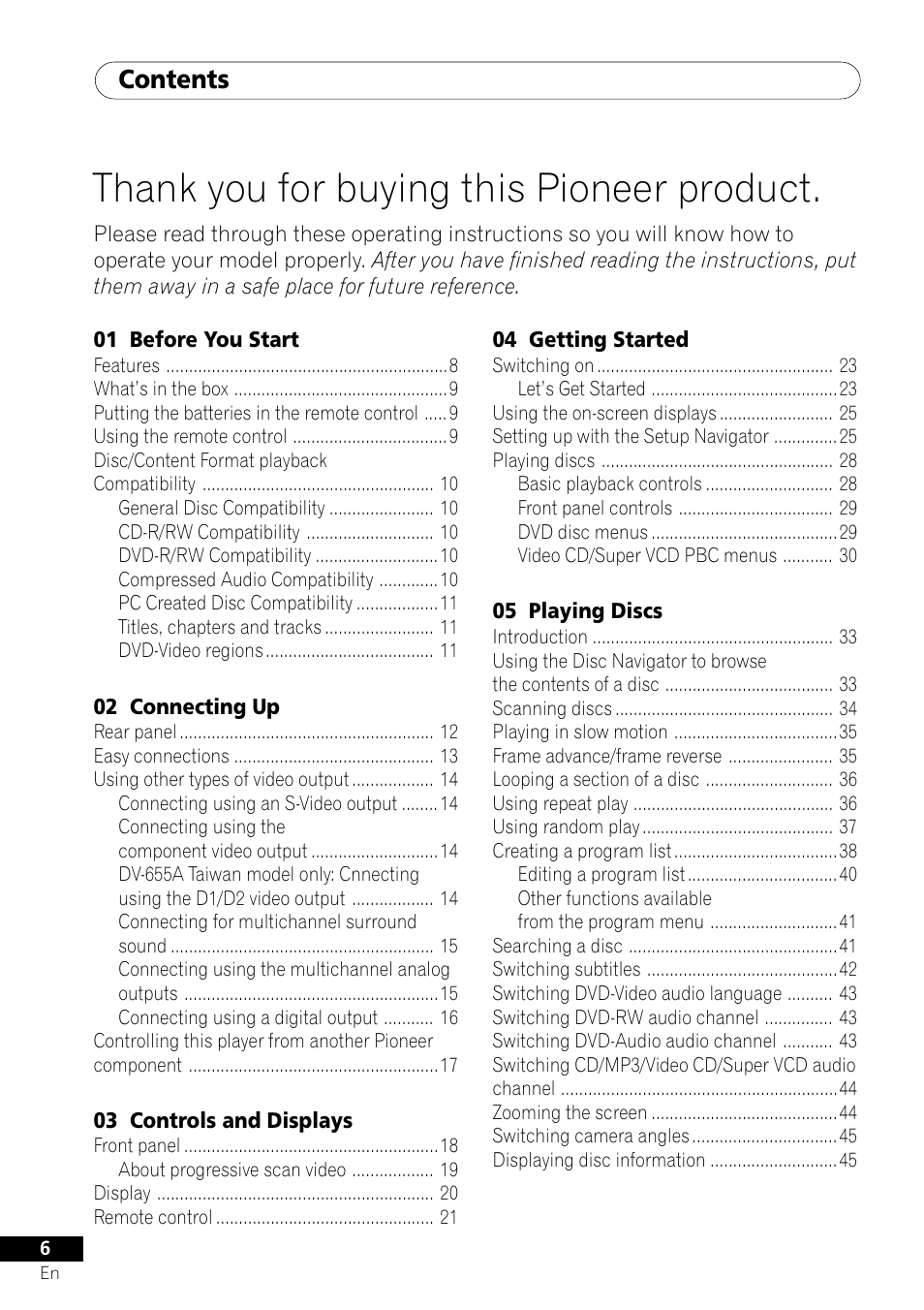 Pioneer DV-655A User Manual | Page 6 / 80