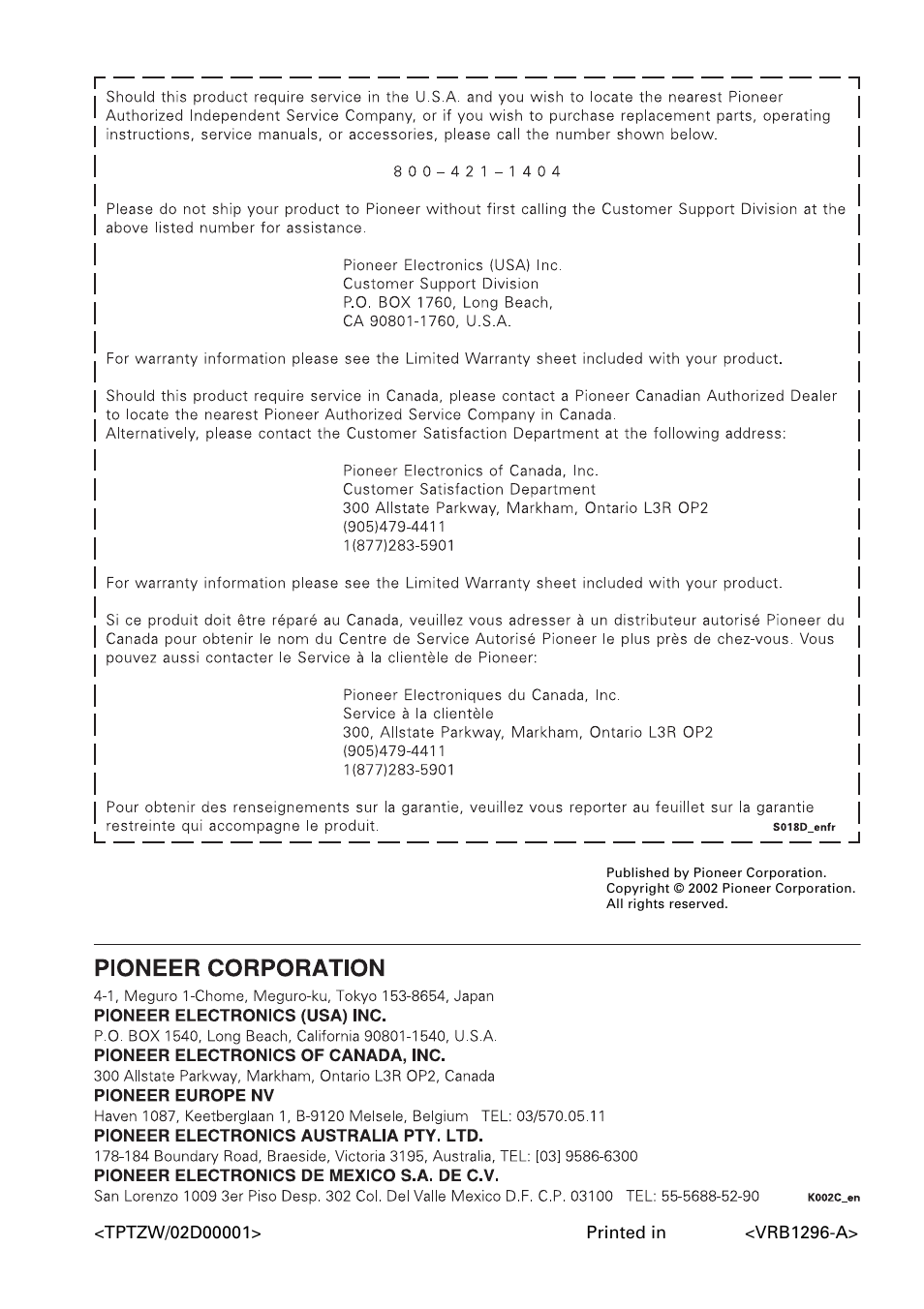 Pioneer DV-655A User Manual | Page 80 / 80