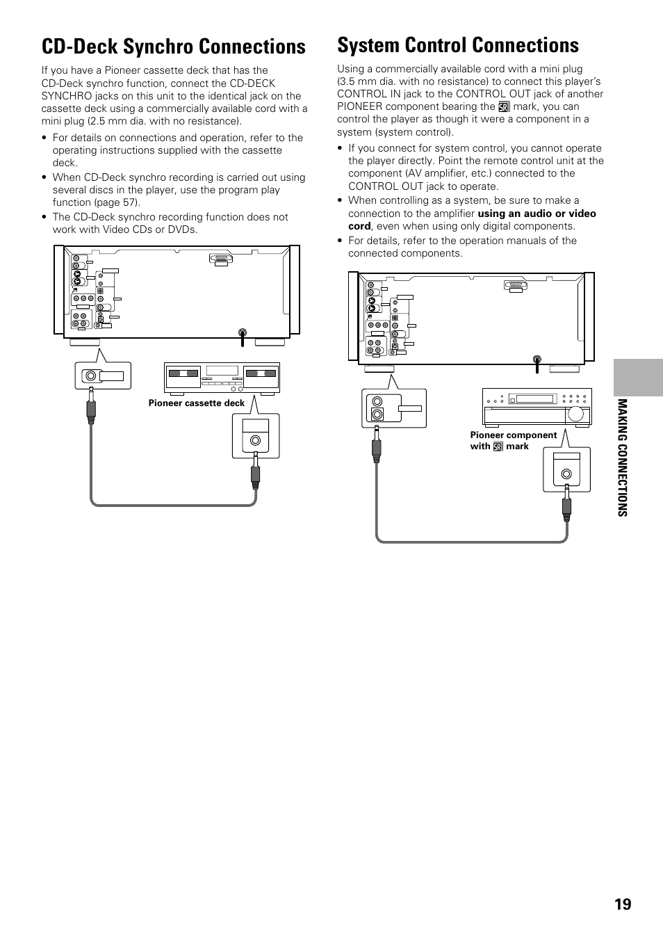 System control connections, Cd-deck synchro connections, Making connections | Pioneer DV-F07 User Manual | Page 19 / 80