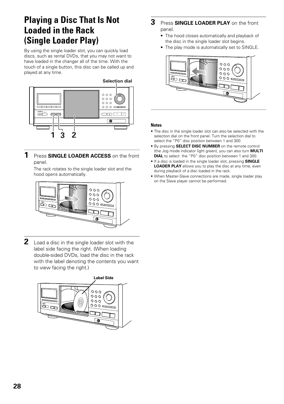 Playing a disc that is not loaded in the rack, Single loader play) | Pioneer DV-F07 User Manual | Page 28 / 80