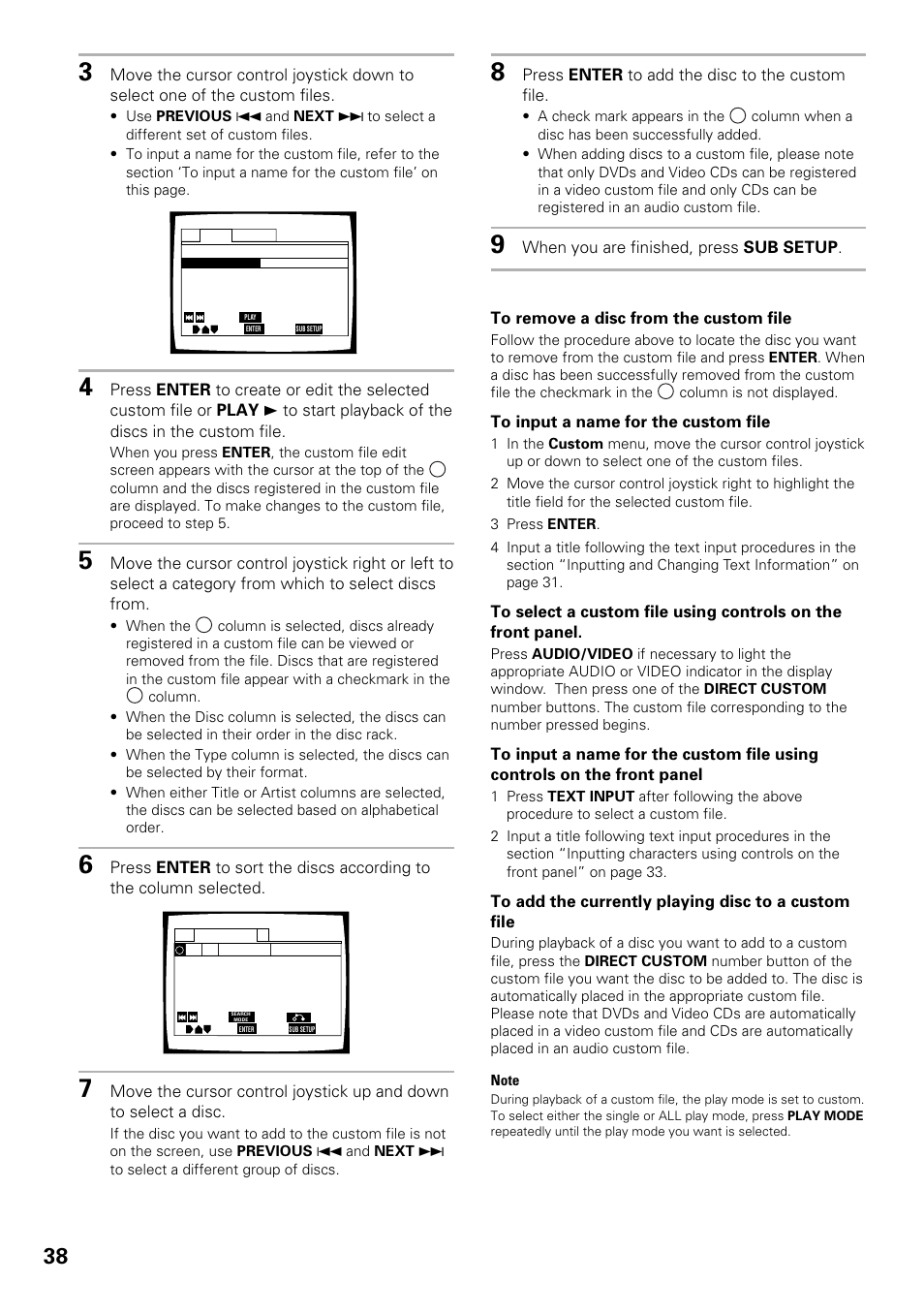 Press enter to add the disc to the custom file | Pioneer DV-F07 User Manual | Page 38 / 80