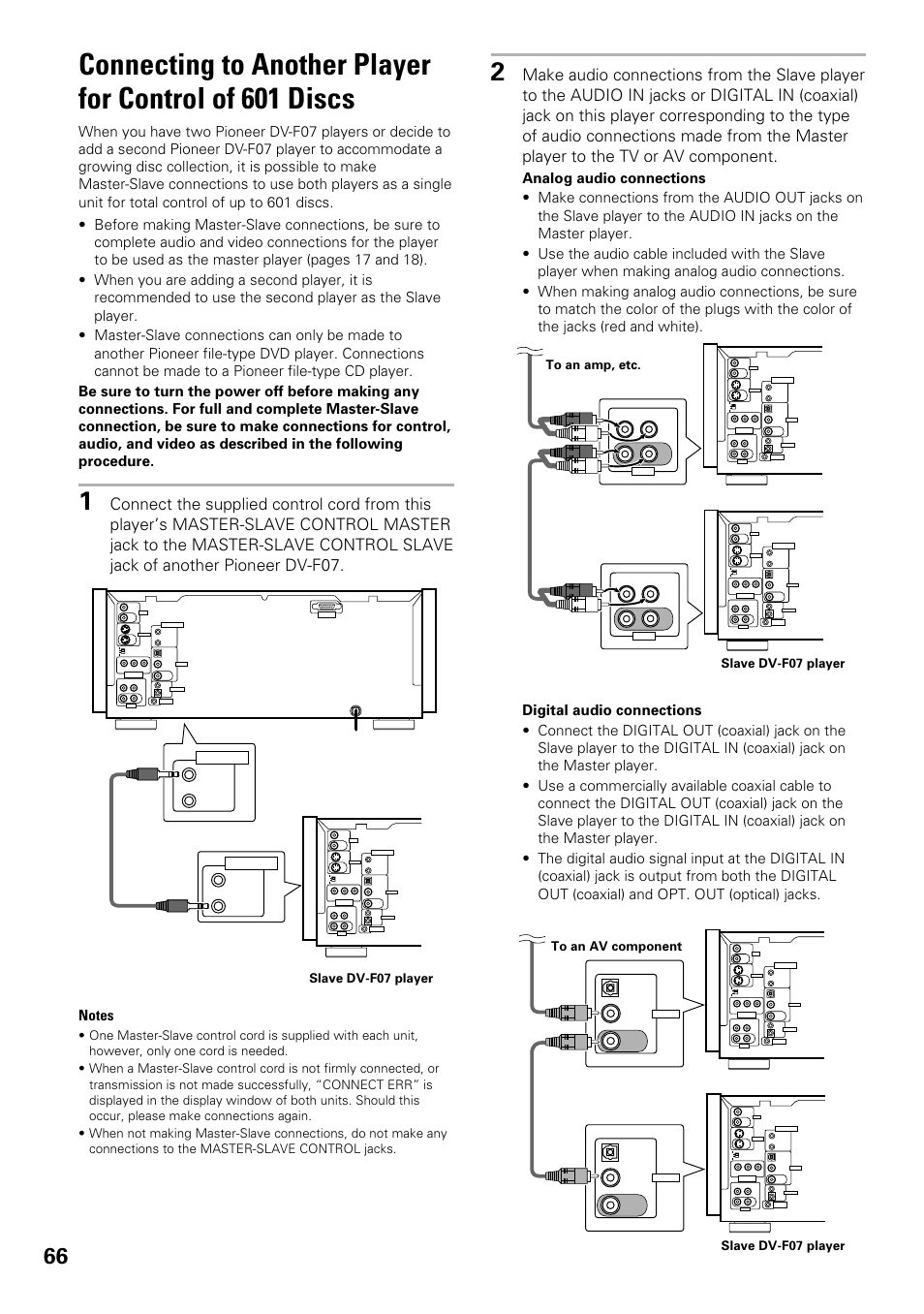 Connecting to another player for control, Of 601 discs | Pioneer DV-F07 User Manual | Page 66 / 80