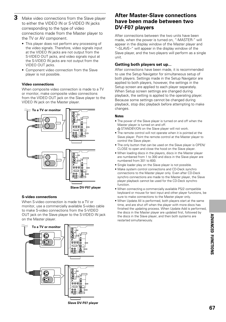 Getting both players set up, Adv anced functions | Pioneer DV-F07 User Manual | Page 67 / 80